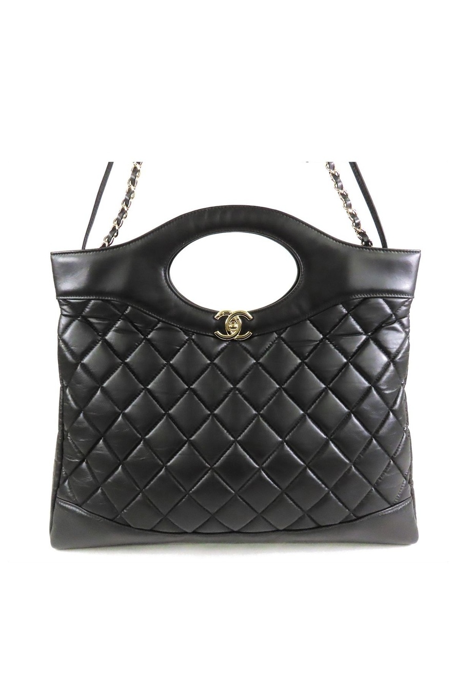 Chanel Large Shopping Black Gold Calfskin 2-Way Shoulder Bag